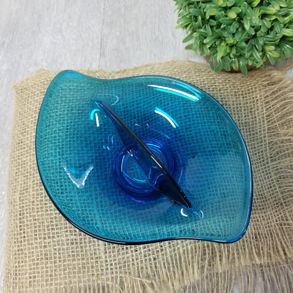 Vintage MCM Vibrant Blue Divided Dish
